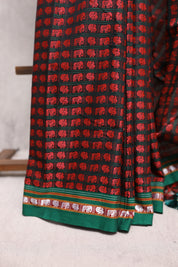 Black-Red Hathi Mor Khun Saree - SRBRHMKS40