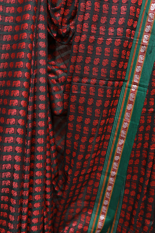 Black-Red Hathi Mor Khun Saree - SRBRHMKS40