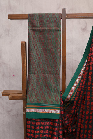 Black-Red Hathi Mor Khun Saree - SRBRHMKS40