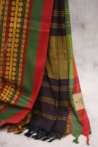 Dark Brown Bengal Cotton Saree With Nakshi Border-SRDBBCS62