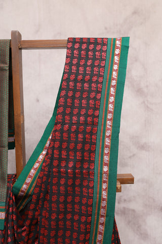 Black-Red Hathi Mor Khun Saree - SRBRHMKS40