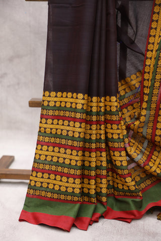 Dark Brown Bengal Cotton Saree With Nakshi Border-SRDBBCS62