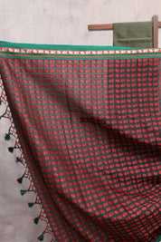 Black-Red Hathi Mor Khun Saree - SRBRHMKS40