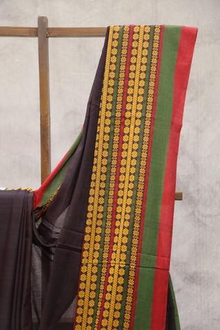 Dark Brown Bengal Cotton Saree With Nakshi Border-SRDBBCS62