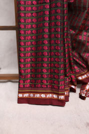 Black-Pink Hathi Mor Khun Saree - SRBPHMKS41