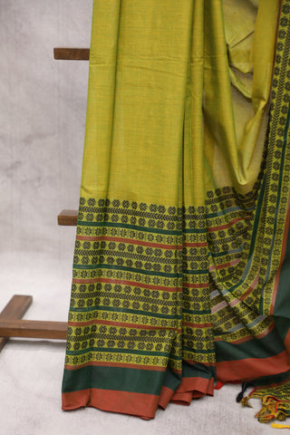 Pastel Green Bengal Cotton Saree With Nakshi Border-SRPGBCS57