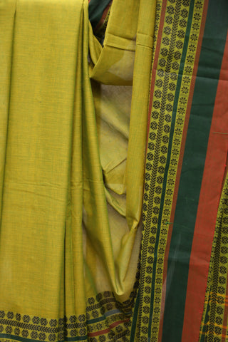 Pastel Green Bengal Cotton Saree With Nakshi Border-SRPGBCS57