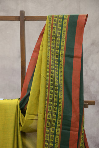 Pastel Green Bengal Cotton Saree With Nakshi Border-SRPGBCS57