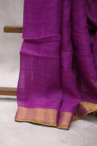 Purple Plain Linen Saree With Gold Tassels-SRPPLS152EX