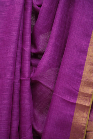 Purple Plain Linen Saree With Gold Tassels-SRPPLS152EX