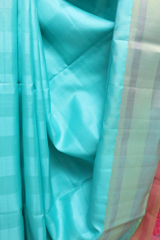 Aqua Soft Silk Saree With Zari Border And Floral Pallu Design - SRASSS170