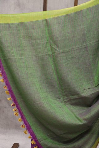 Purple Plain Linen Saree With Gold Tassels-SRPPLS152EX