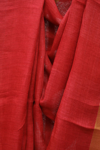 Red Plain Linen Saree With Black Tassels-SRSBPLS170