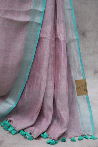 Pink Plain Linen Saree With Gold Tassels-SRPPLS153EX