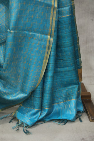 Teal Tussar Silk Saree - SRTTSS918