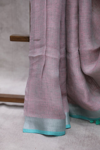 Pink Plain Linen Saree With Gold Tassels-SRPPLS153EX