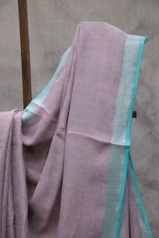 Pink Plain Linen Saree With Gold Tassels-SRPPLS153EX