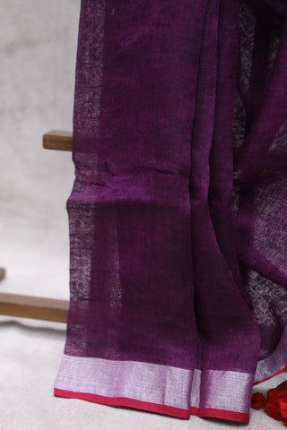 Purple Plain Linen Saree With Tassels-SRPPLS173