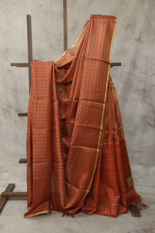 Cherry Red Tussar Silk Saree - SRCRTSS913