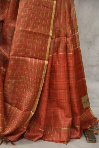 Cherry Red Tussar Silk Saree - SRCRTSS913