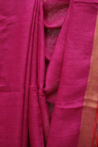 Pink Plain Linen Saree With Orange Tassels-SRPPLS147EX