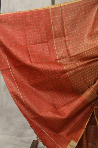 Cherry Red Tussar Silk Saree - SRCRTSS913