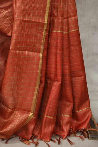 Cherry Red Tussar Silk Saree - SRCRTSS910