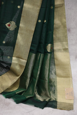 Dark Green Chanderi Silk Saree-SRDGCSS118