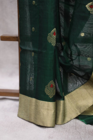 Dark Green Chanderi Silk Saree-SRDGCSS118