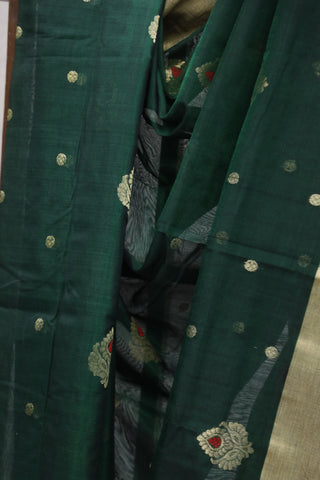 Dark Green Chanderi Silk Saree-SRDGCSS118