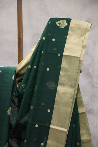 Dark Green Chanderi Silk Saree-SRDGCSS118