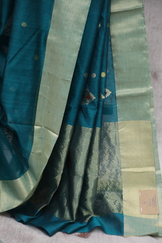 Teal Blue Chanderi Silk Saree-SRTBCSS116