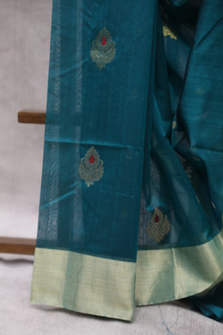 Teal Blue Chanderi Silk Saree-SRTBCSS116