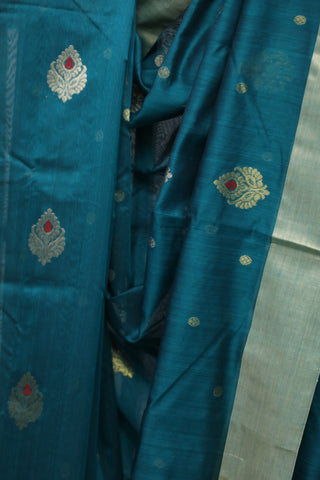 Teal Blue Chanderi Silk Saree-SRTBCSS116