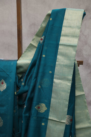 Teal Blue Chanderi Silk Saree-SRTBCSS116