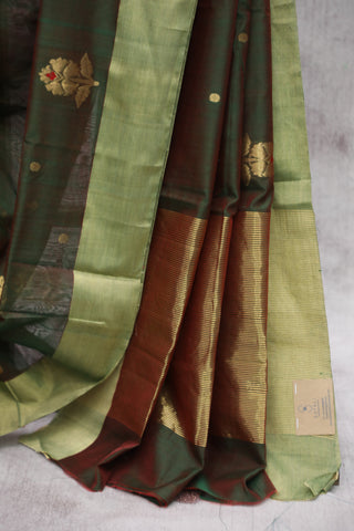 Two Tone Moss Green Chanderi Silk Saree-SRTTMGCSS115