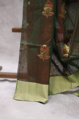 Two Tone Moss Green Chanderi Silk Saree-SRTTMGCSS115