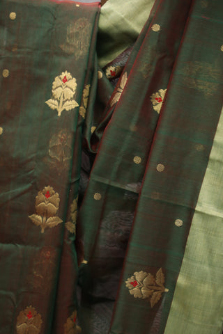 Two Tone Moss Green Chanderi Silk Saree-SRTTMGCSS115