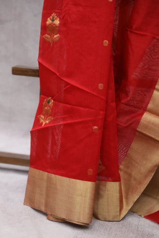 Red Chanderi Silk Saree-SRRCSS114