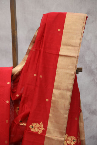 Red Chanderi Silk Saree-SRRCSS114