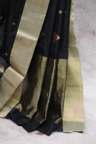 Black Chanderi Silk Saree-SRBCSS112