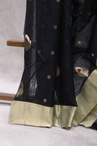 Black Chanderi Silk Saree-SRBCSS112