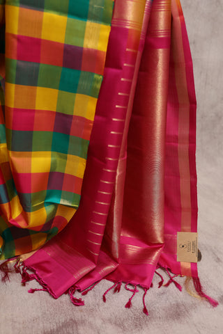 Multicolor Big Block Soft Silk Saree With Pink Pallu- SRMSSS135