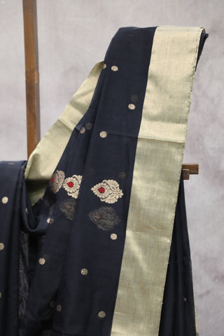 Black Chanderi Silk Saree-SRBCSS112