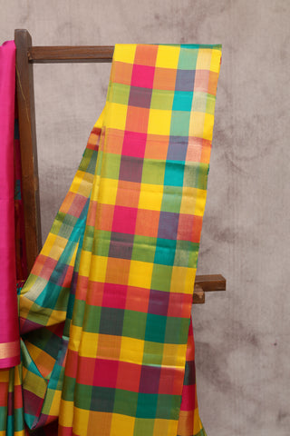 Multicolor Big Block Soft Silk Saree With Pink Pallu- SRMSSS135