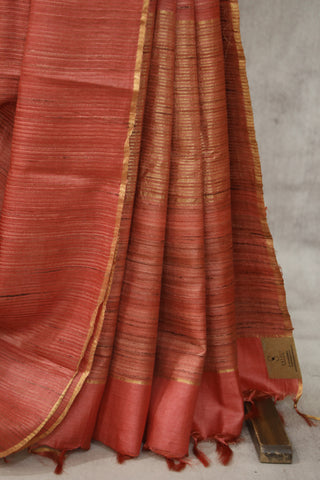 Peach Tussar Silk Saree - SRPTSS991