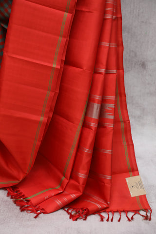 Teal-Red Kanjeevaram Silk Saree-SRTRKSS372