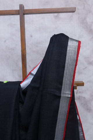 Black Plain Linen Saree-SRBPLS123