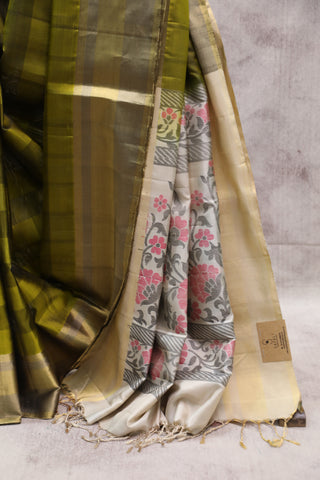 Olive Green Soft Silk Saree - SROGSSS289