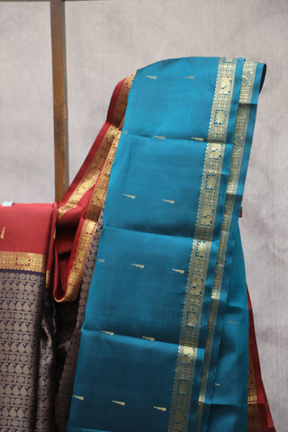 Purple Kanjeevaram Silk Saree with Silver Buttas - SRPKSS572